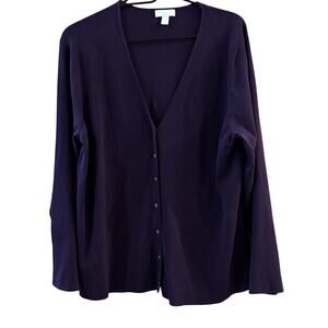 Charter Club Women Cardigan Sweater Sz 2X Deep Purple Silk Blend Classic Preppy